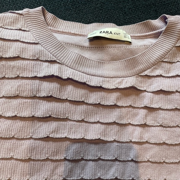 Zara Knit Lavender Purple Ruffle Short Sleeve Women’s Shirt Size Medium - Picture 4 of 8